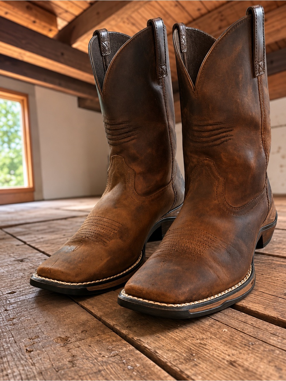 Ariat Youth 4.5 Heritage R Toe Brown Leather USA Flag Western Boots